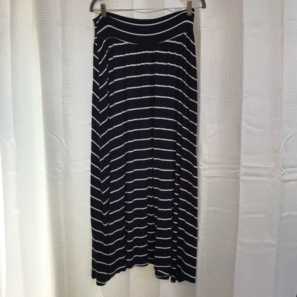 By & By Navy and White Striped Maxi Skirt